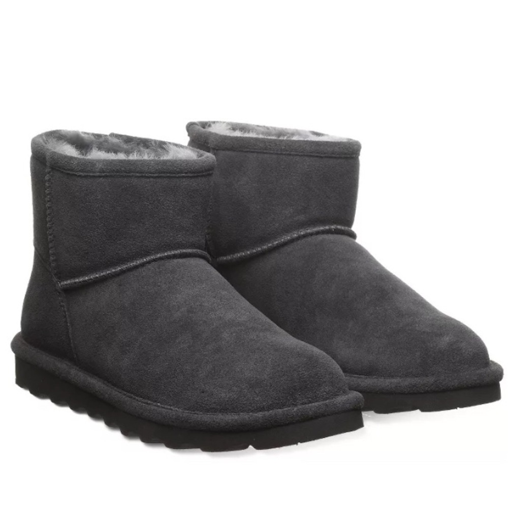 Bearpaw Women's Alyssa Boots Cozy Gray Suede Ankle Boots Winter Sherpa